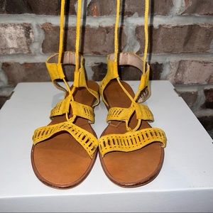 Yellow wrap around sandals